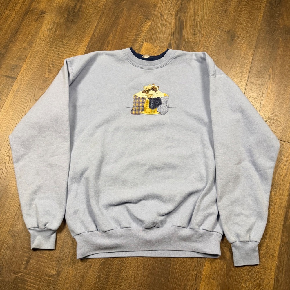 Vintage 90s Top Stitch Cat Laundry Embroidered Sweatshirt Blue Crewneck XL